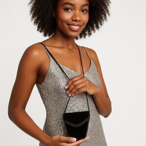 Valerie Stevens Vintage Black Velvet Evening Bag with Cord Strap